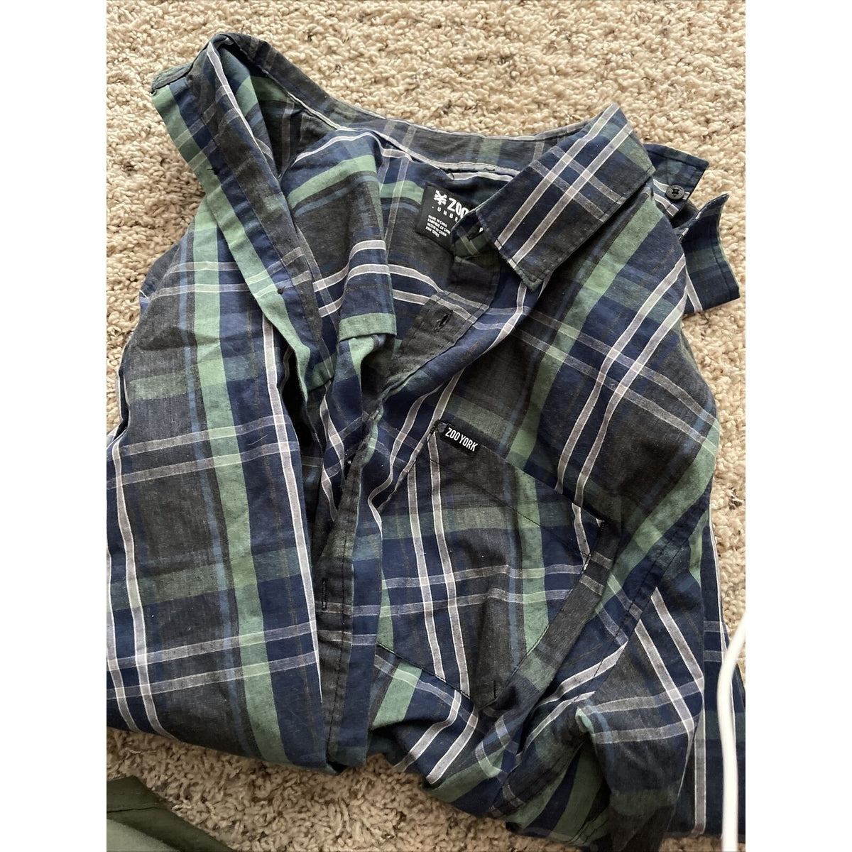 Zoo York Unbreakable Plaid Button-Front Shirt  L M Green Blue Men's $30 MSRP