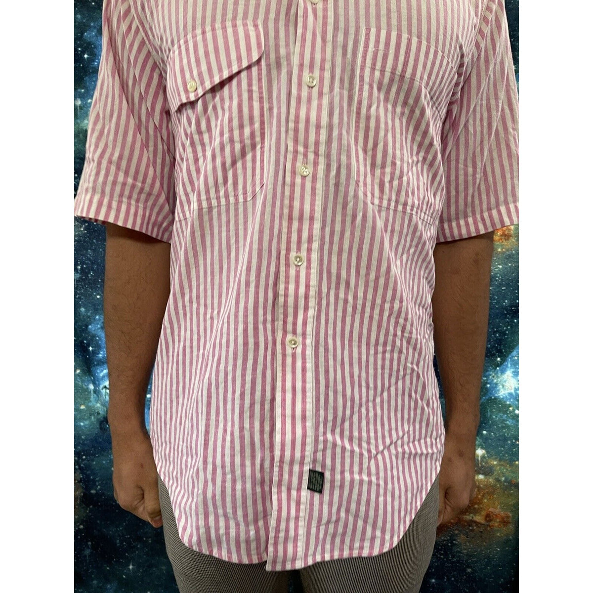 Men’s Resilio sport short sleeve pink striped medium button up shirt