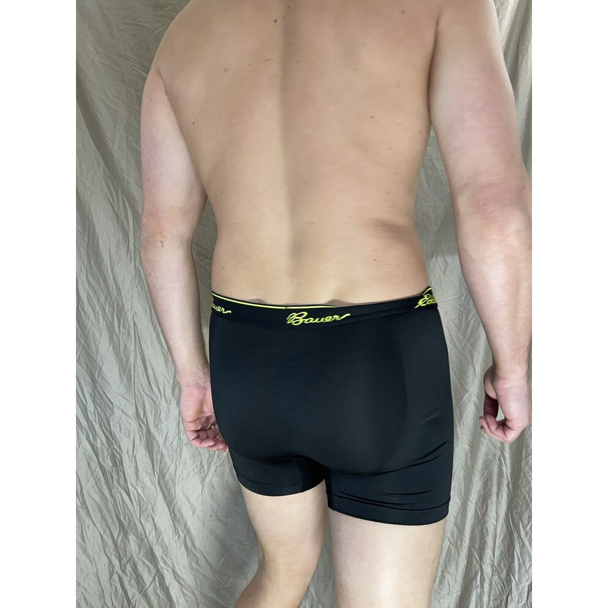 men's eddie bauer medium compression shorts 8% spandex Black With Yellow Band