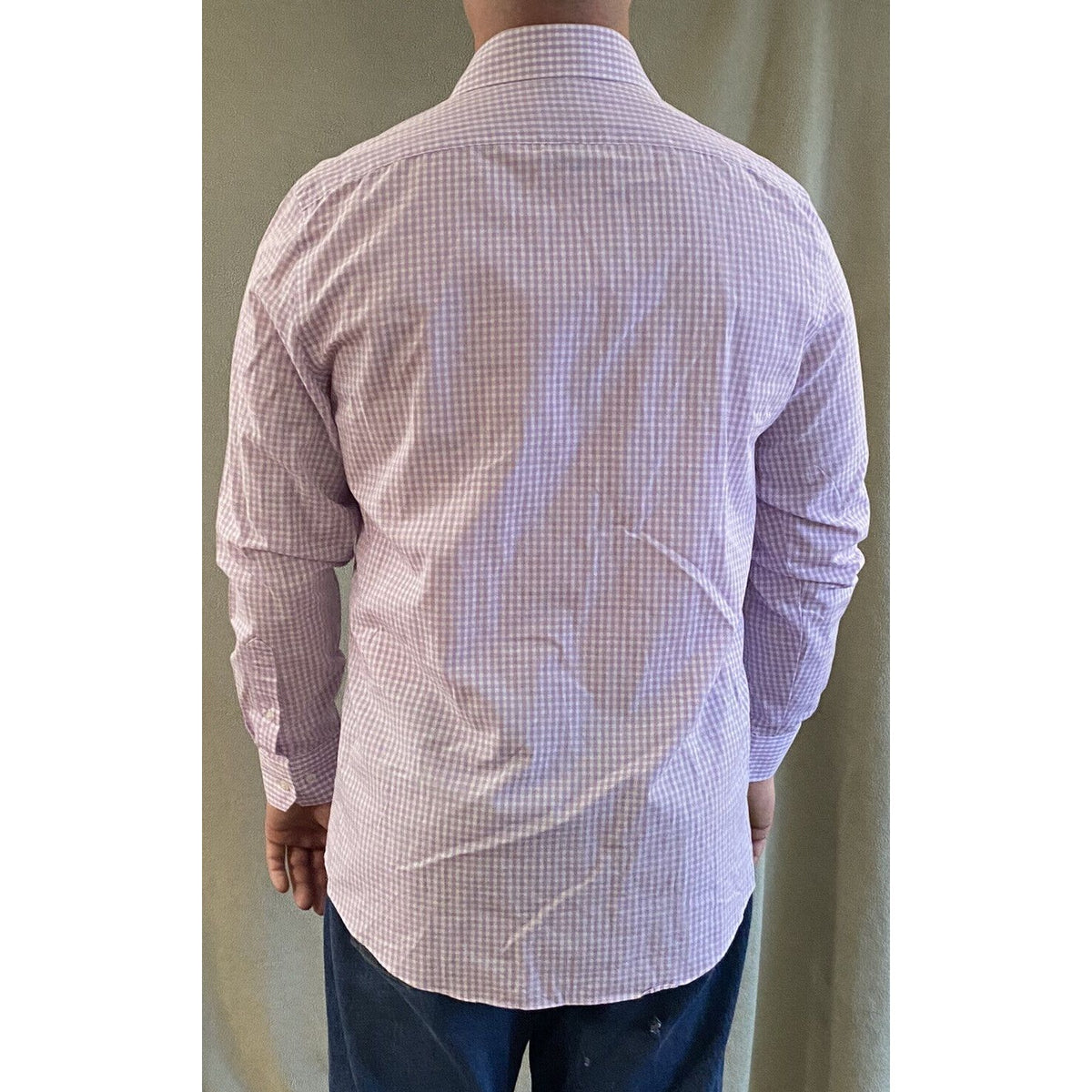 Stafford Travel Easy-care Broadcloth Mens Sz 16 Lilac Plaid Checks Long Sleeves