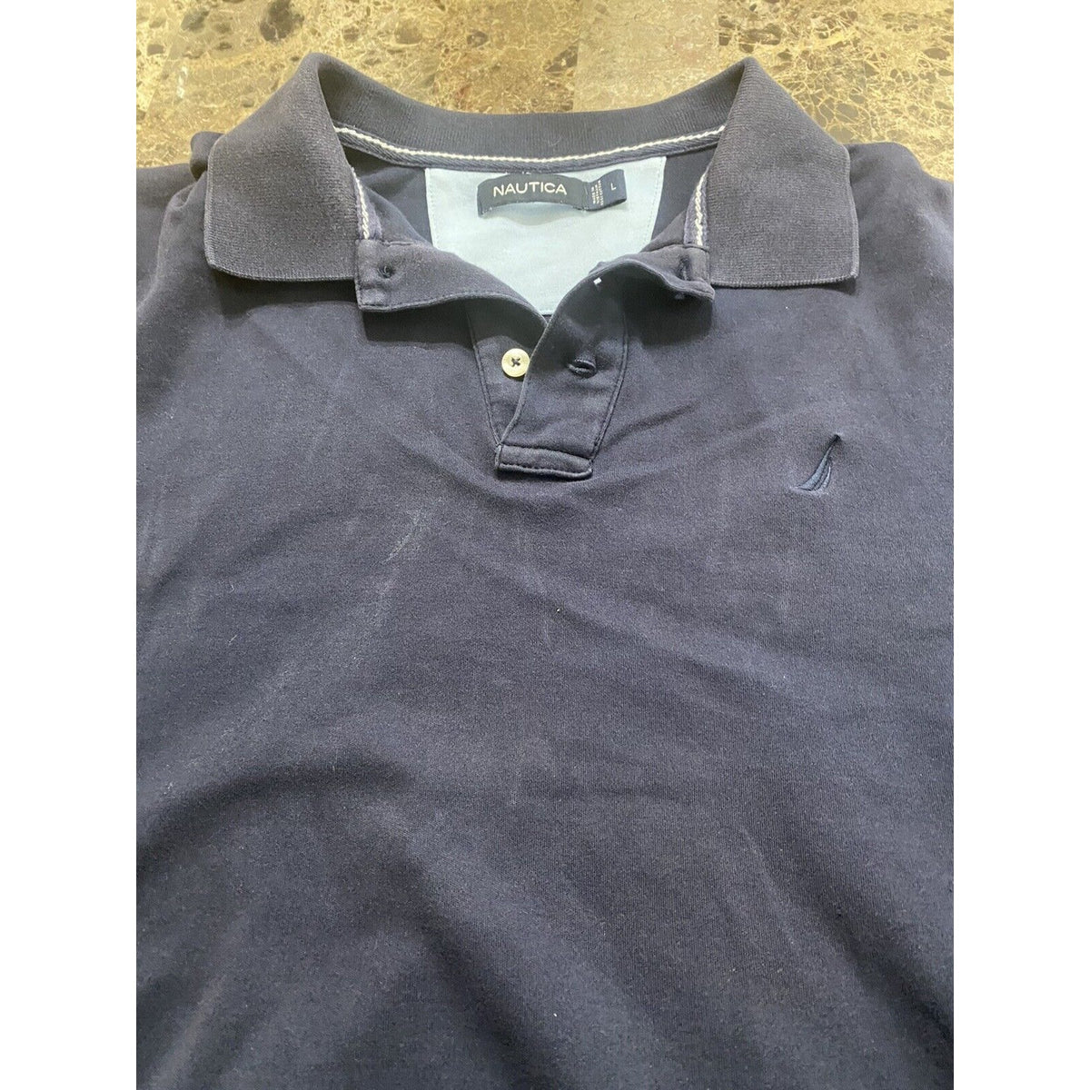 NAUTICA Navy Blue 100% Cotton Polo Short Sleeves Shirt Men’s Large
