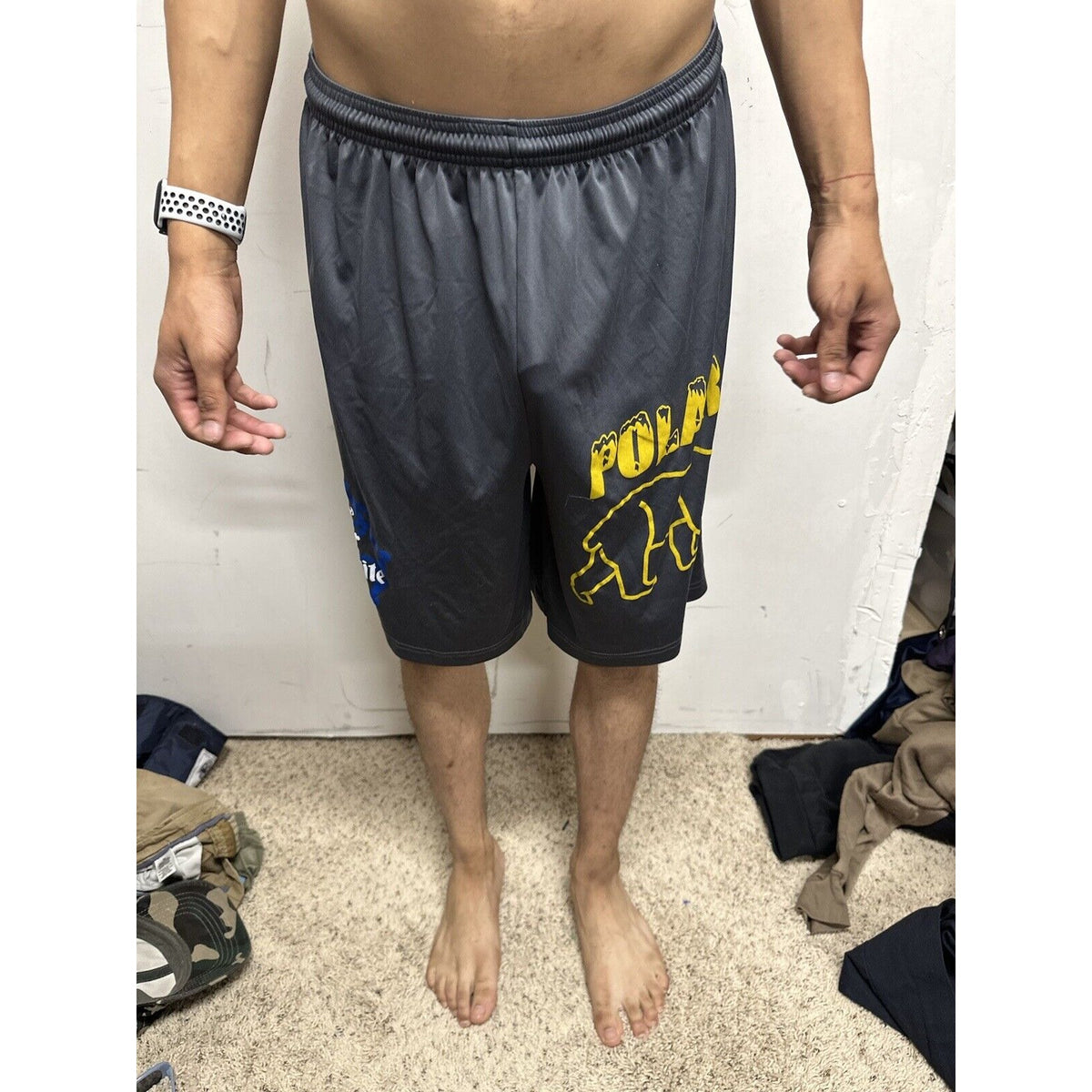Men’s Large Polar Bear Gray Athletic Shorts No Pockets Decorah Iowa