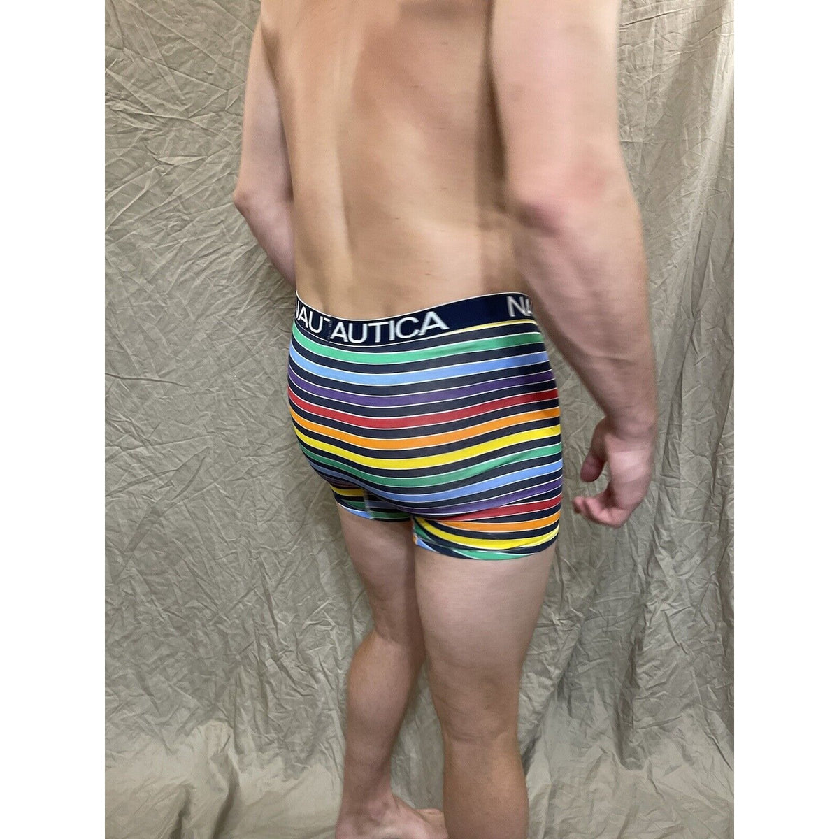 men's Rainbow Pride nautica 5% spandex boxer brief  Blue Medium