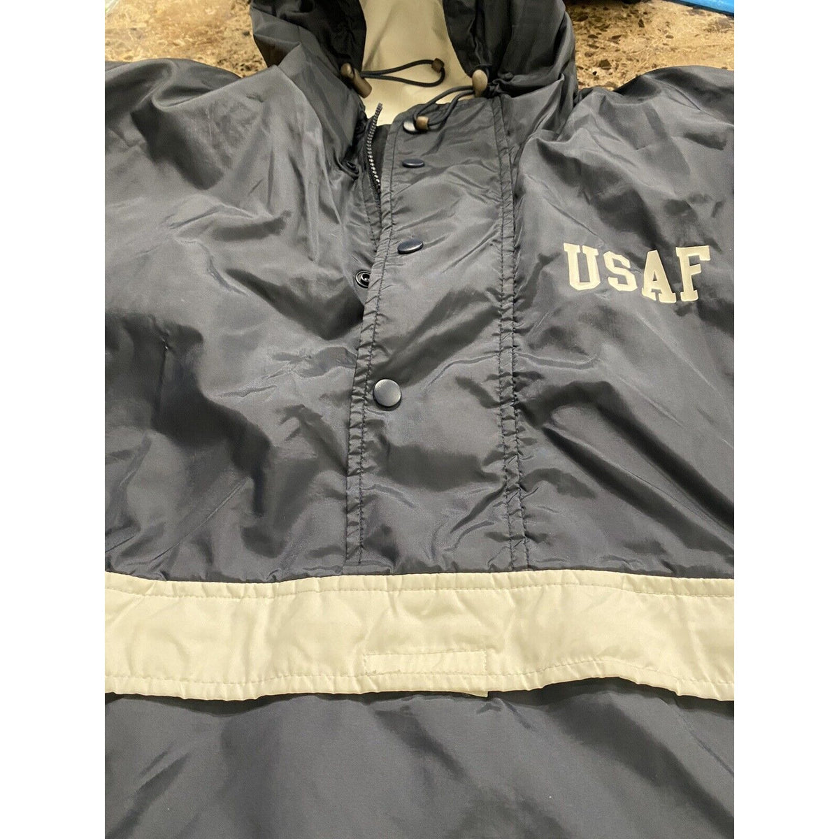US AIR FORCE Holloway Men’s Large Windbreaker Navy Blue Jacket w/ White Stripe