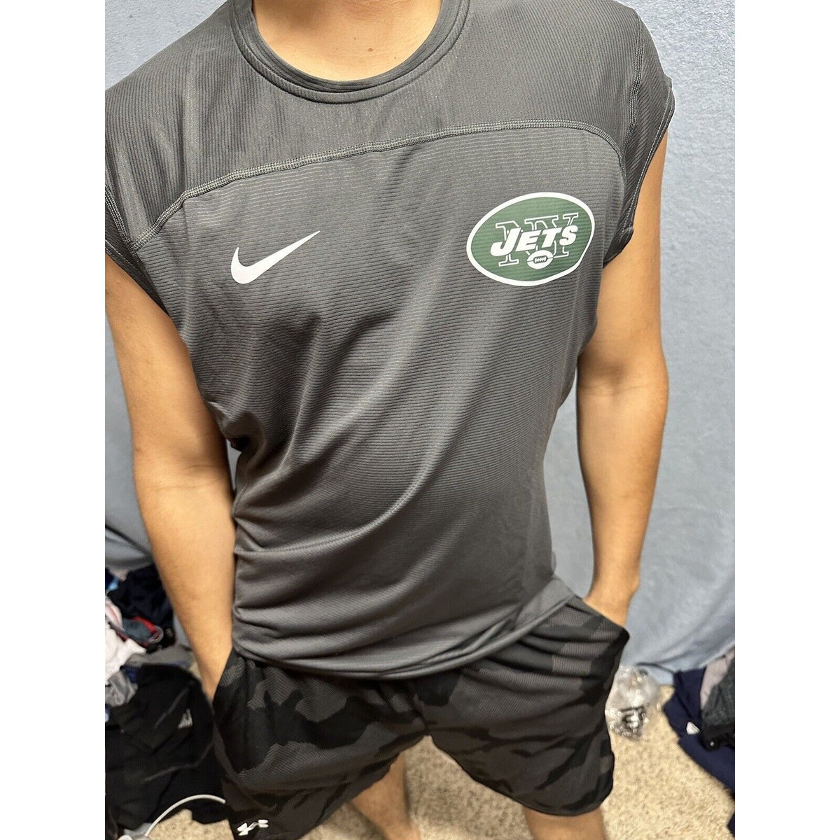Men’s NFL On Field Apparel Muscle Shirt Gray New York Jets Shirt Large