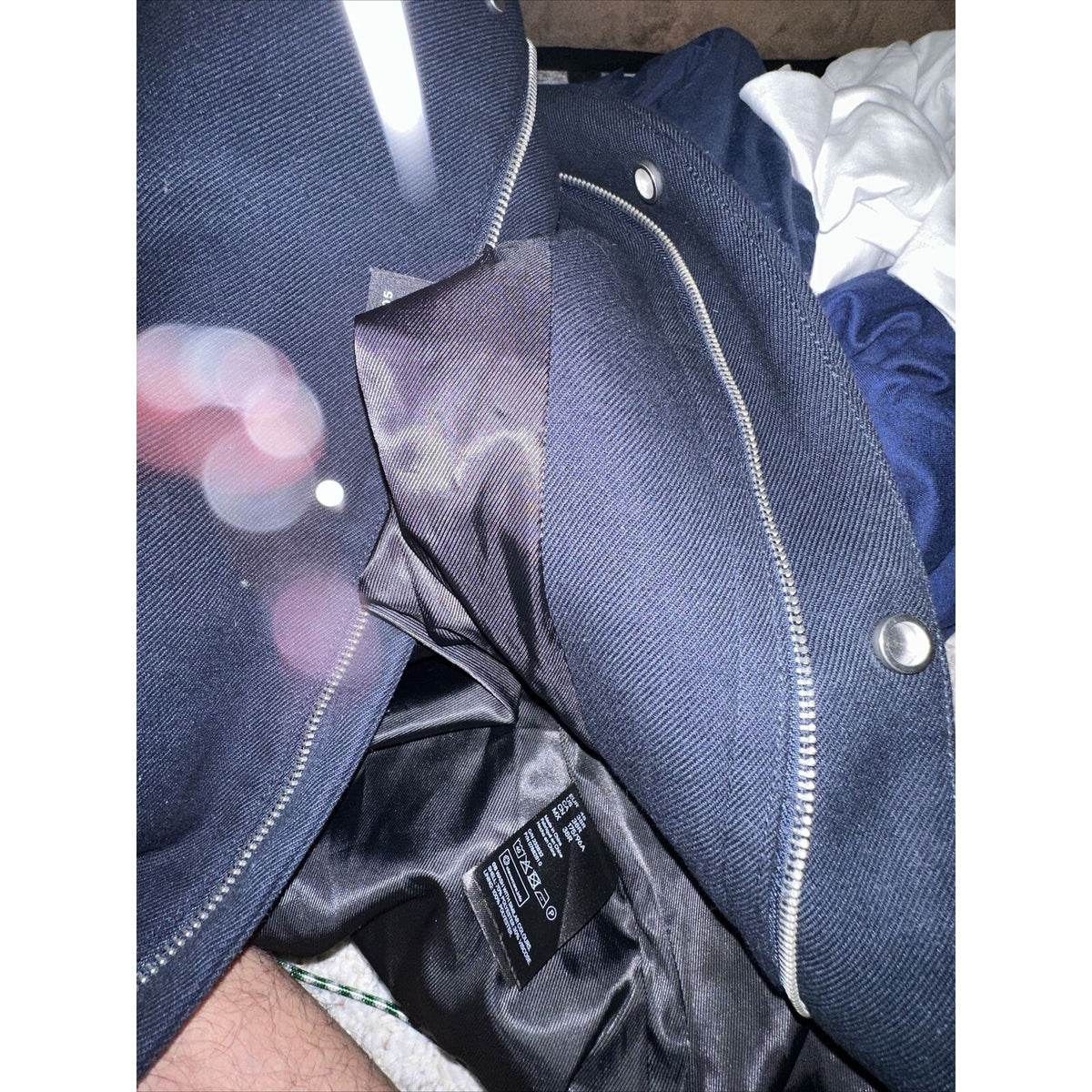 Men’s Dark Blue H&M 38R Zip Up And Snap Jacket Poly & Viscose