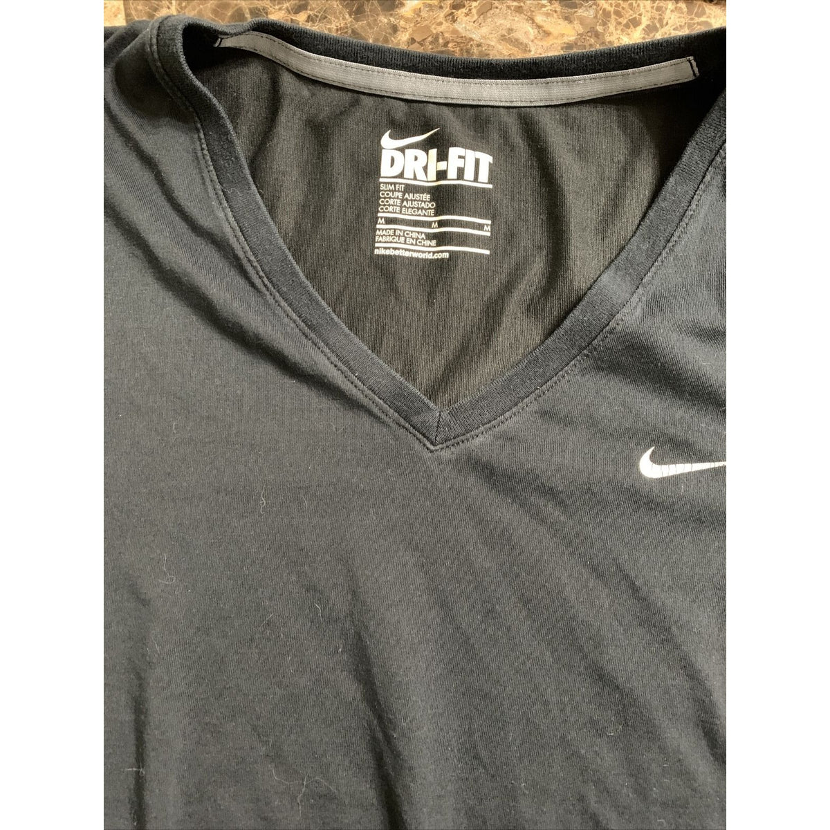 Nike Mens M (36) Black Slim Fit V-Neck T-Shirt Dri-Fit Short Sleeve
