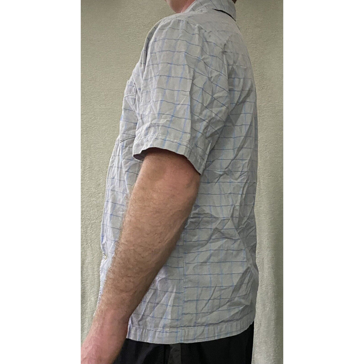 Nautica Sleepwear Gray Blue Plaid Men’s Large Cotton Button-down Shirt