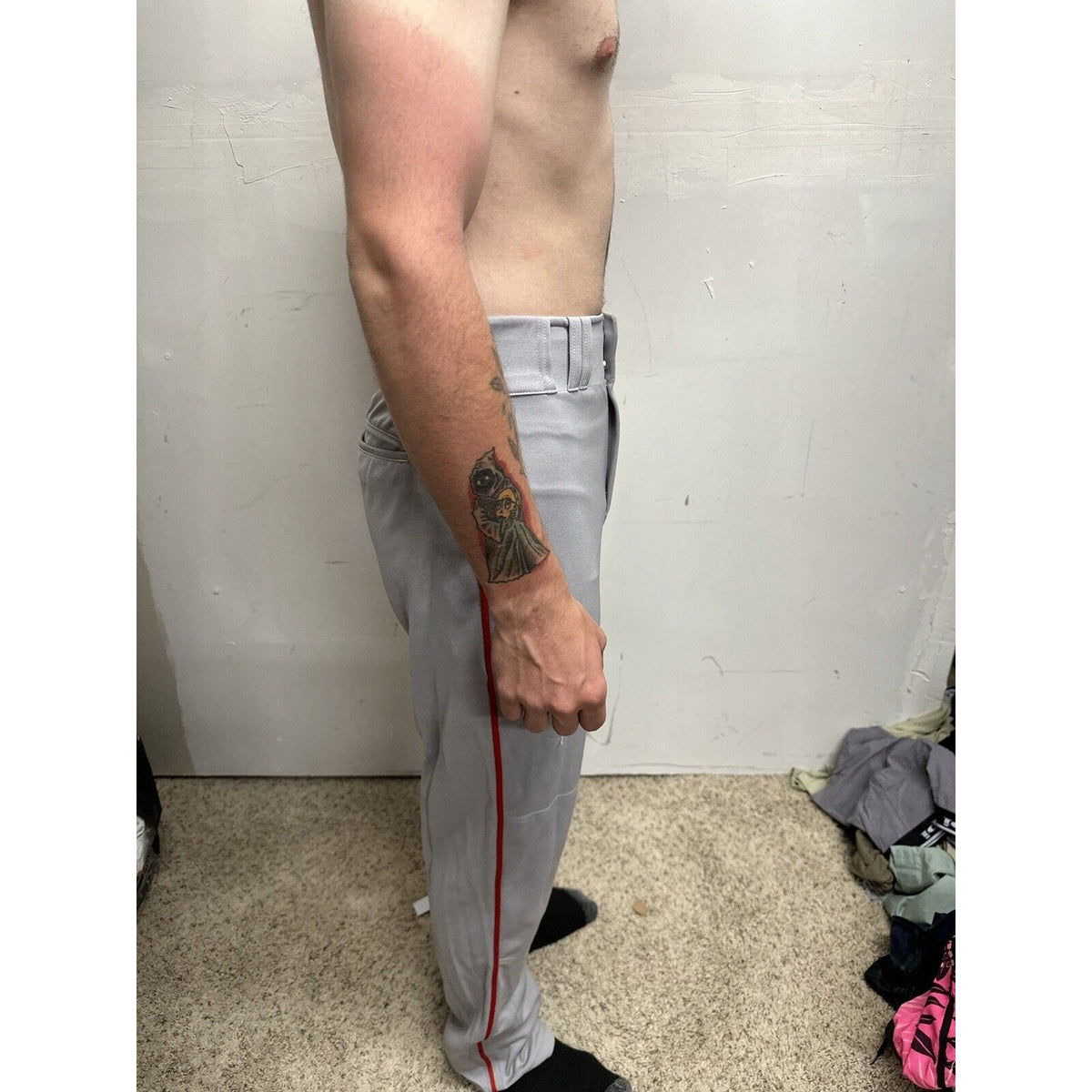 Men’s Chanmpro Adult Small Gray Baseball Pants Red Stripe