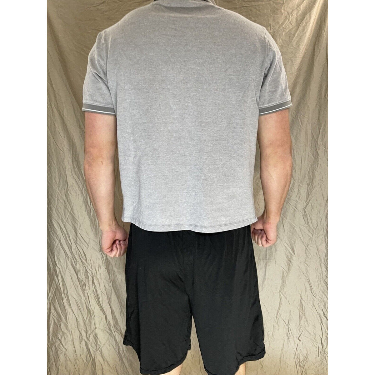 Buffalo David Bitton Large Polo Men Shirt Gray Short Sleeve Cotton Stretch