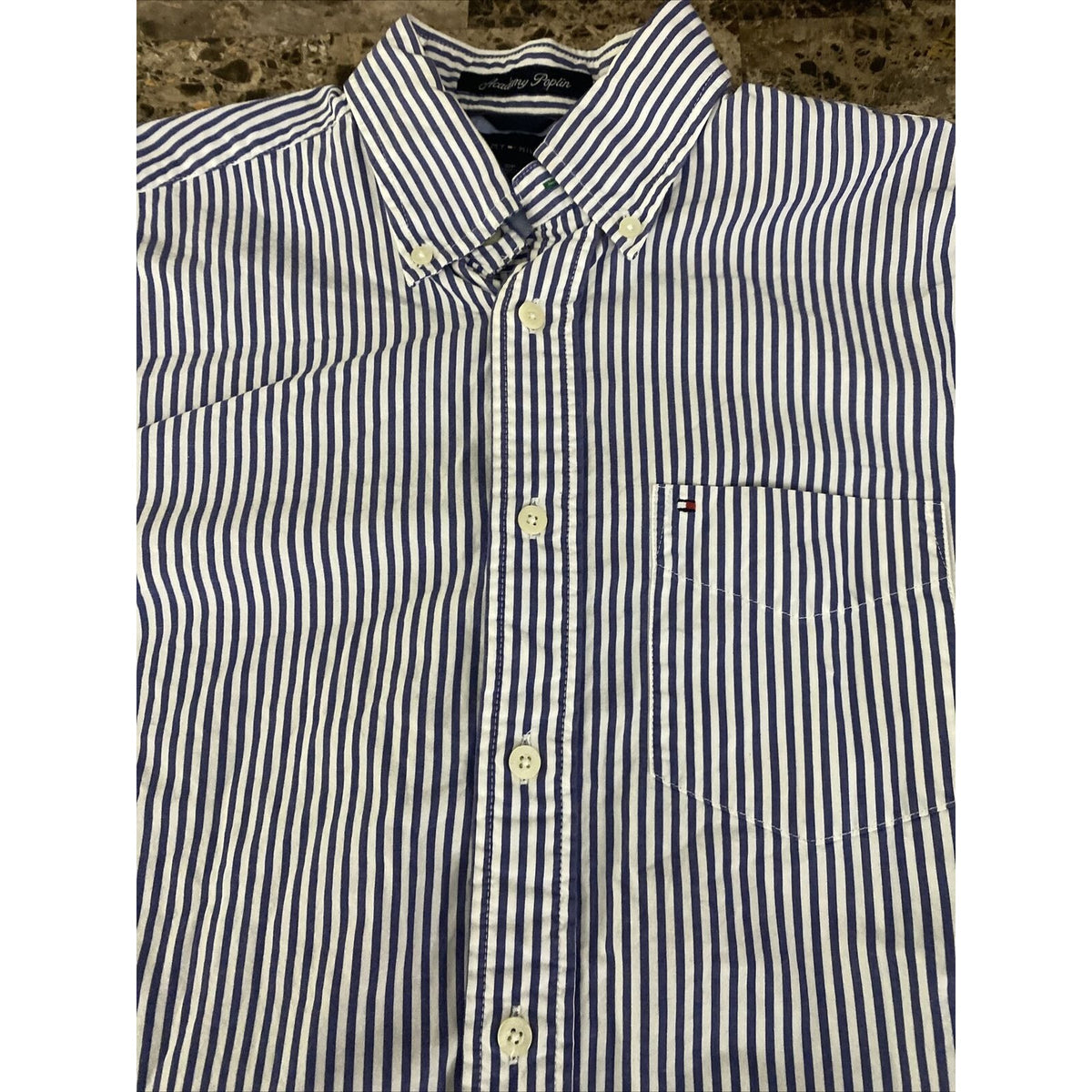Tommy Hilfiger Men’s Small Blue White Stripes Button-down Cotton Long Sleeves
