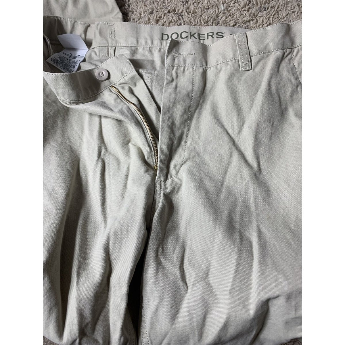 Mens Beige Dockers D3 Classic Fit Flat Front Khaki Pants Size 36 X 34
