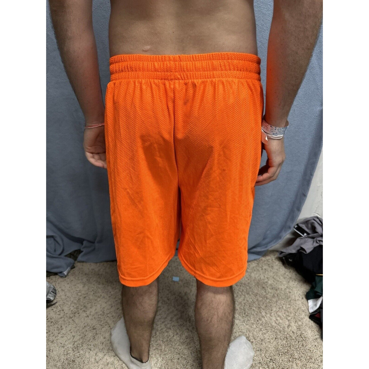 Men’s Neon Orange Starter Medium Athletic Shorts With  Pockets