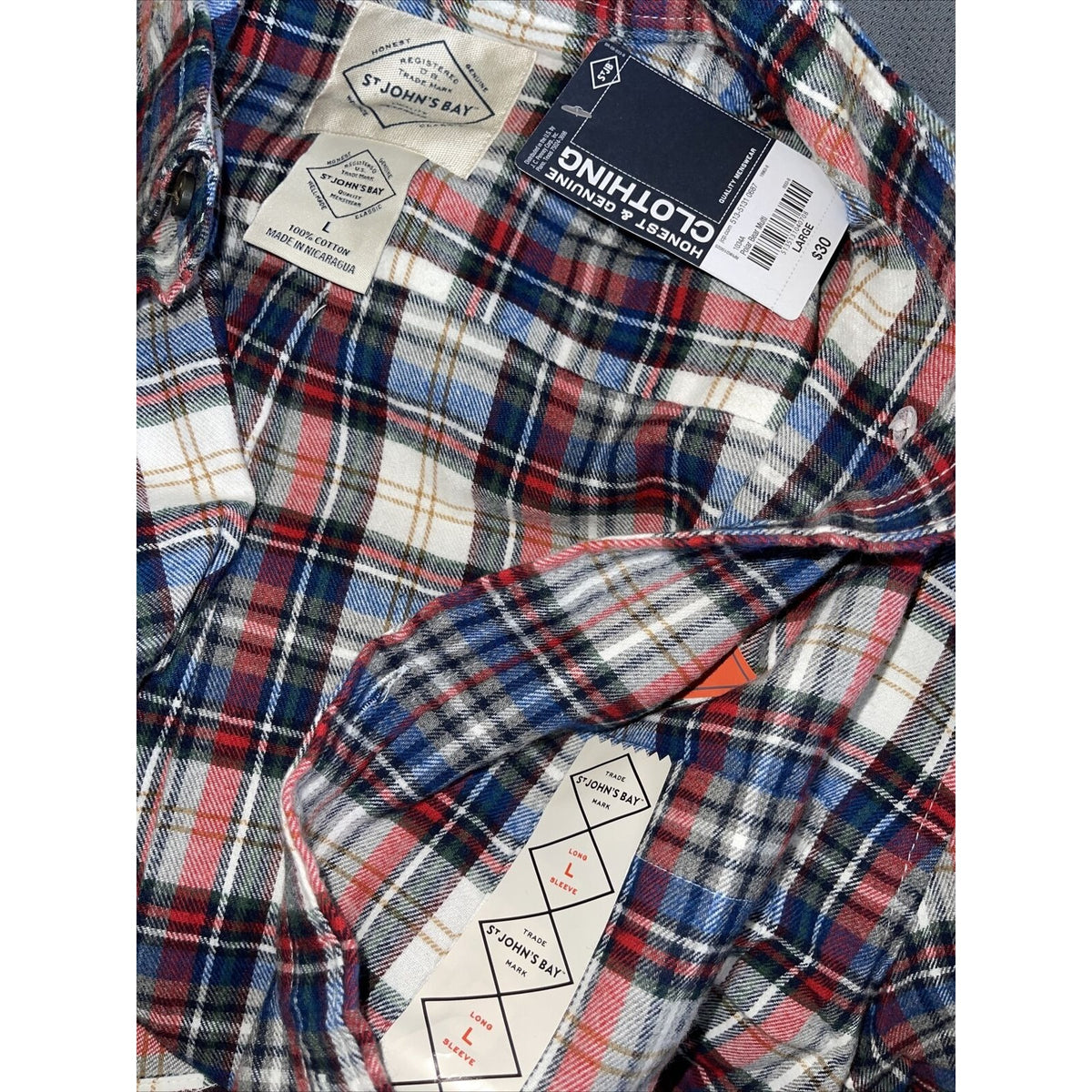 men's plaid blue red st john's bay large polar bear mulit long sleeve buttonup