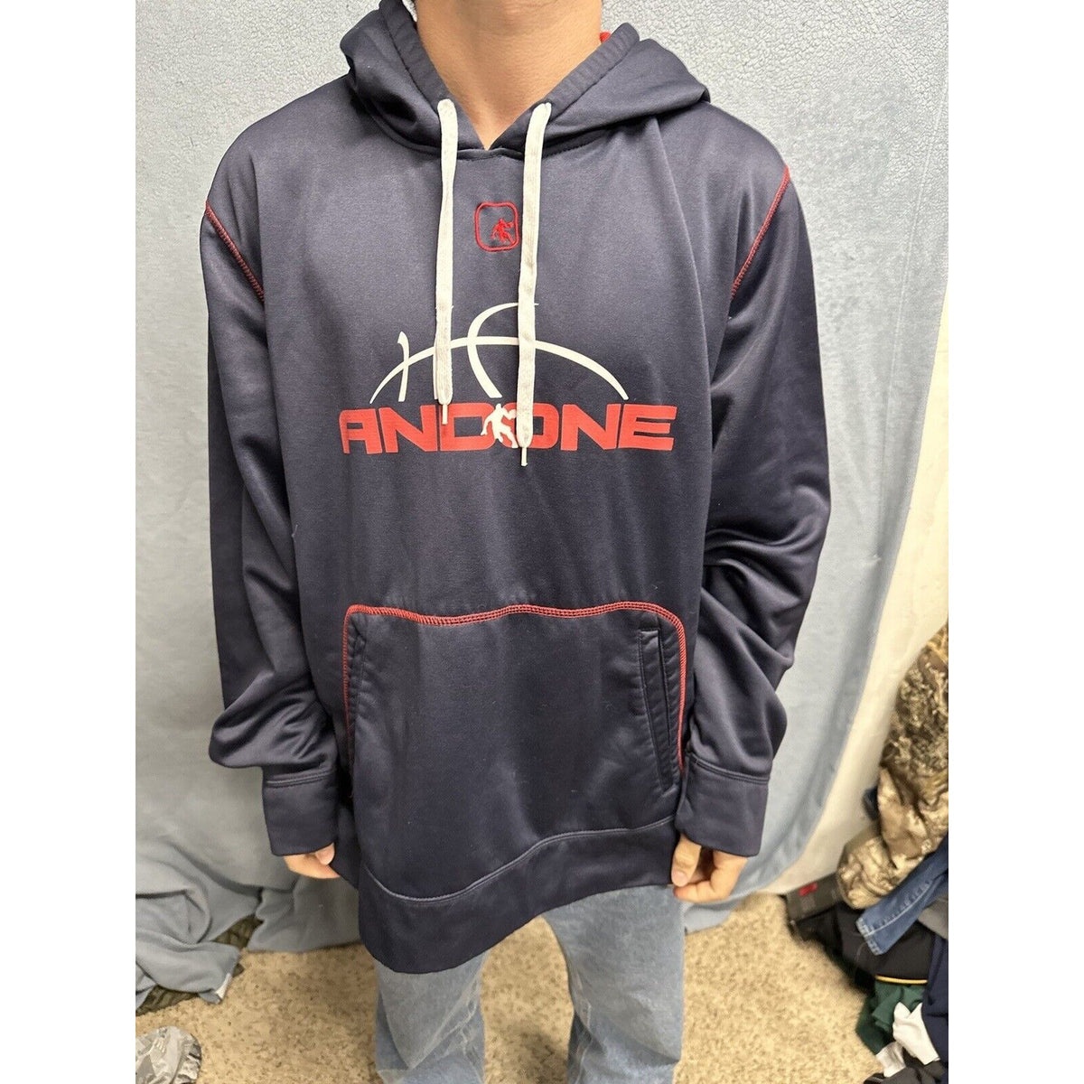 Men’s Dark Blue And Red AND1 Pullover Hoodie 2XL