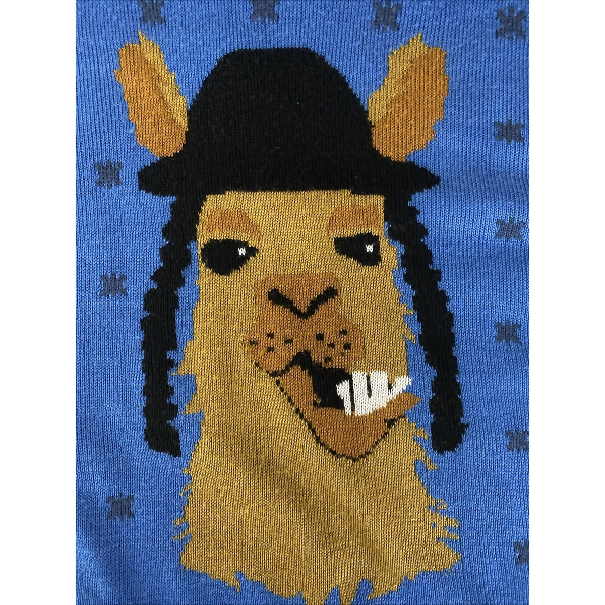 Tipsy Elves Men’s Large Blue “Happy Llamakkah” Holiday Acrylic Pullover Sweater
