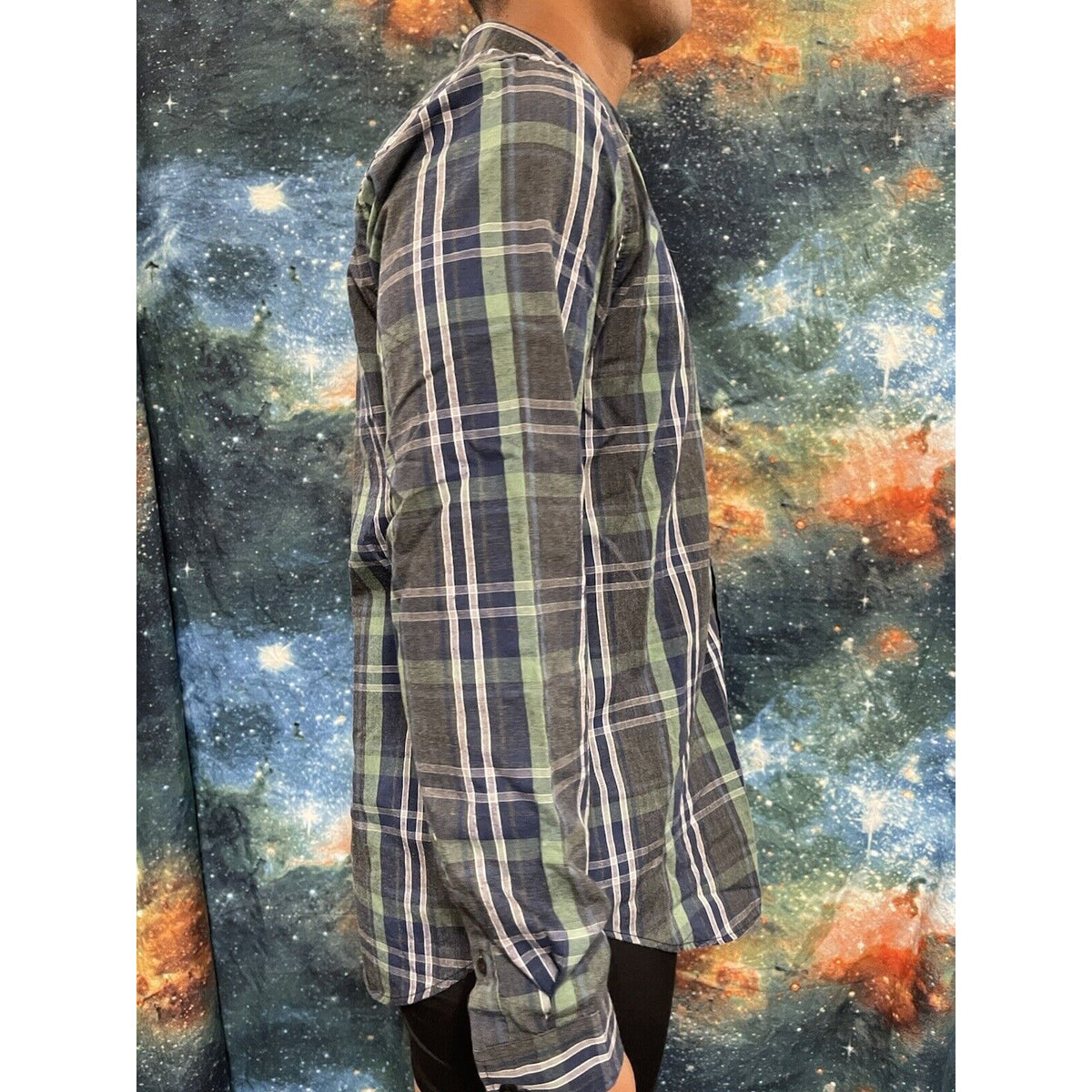 Zoo York Unbreakable Plaid Button-Front Shirt  L M Green Blue Men's $30 MSRP