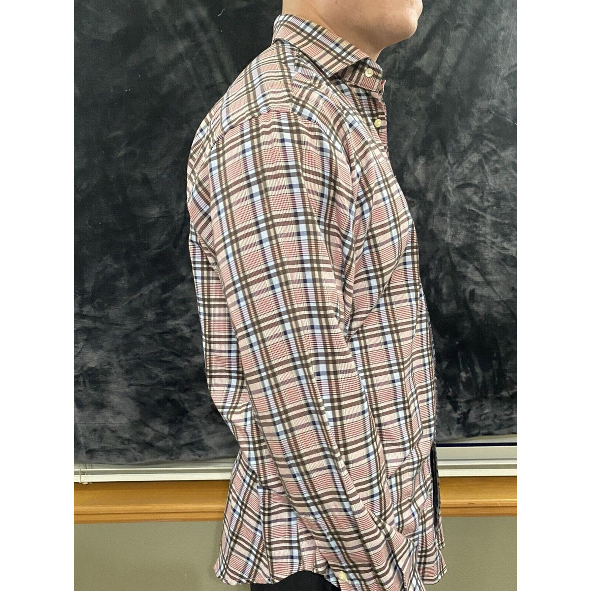 Thomas Dean Men’s Large Red / Pink Plaid Button-down  Long Sleeves