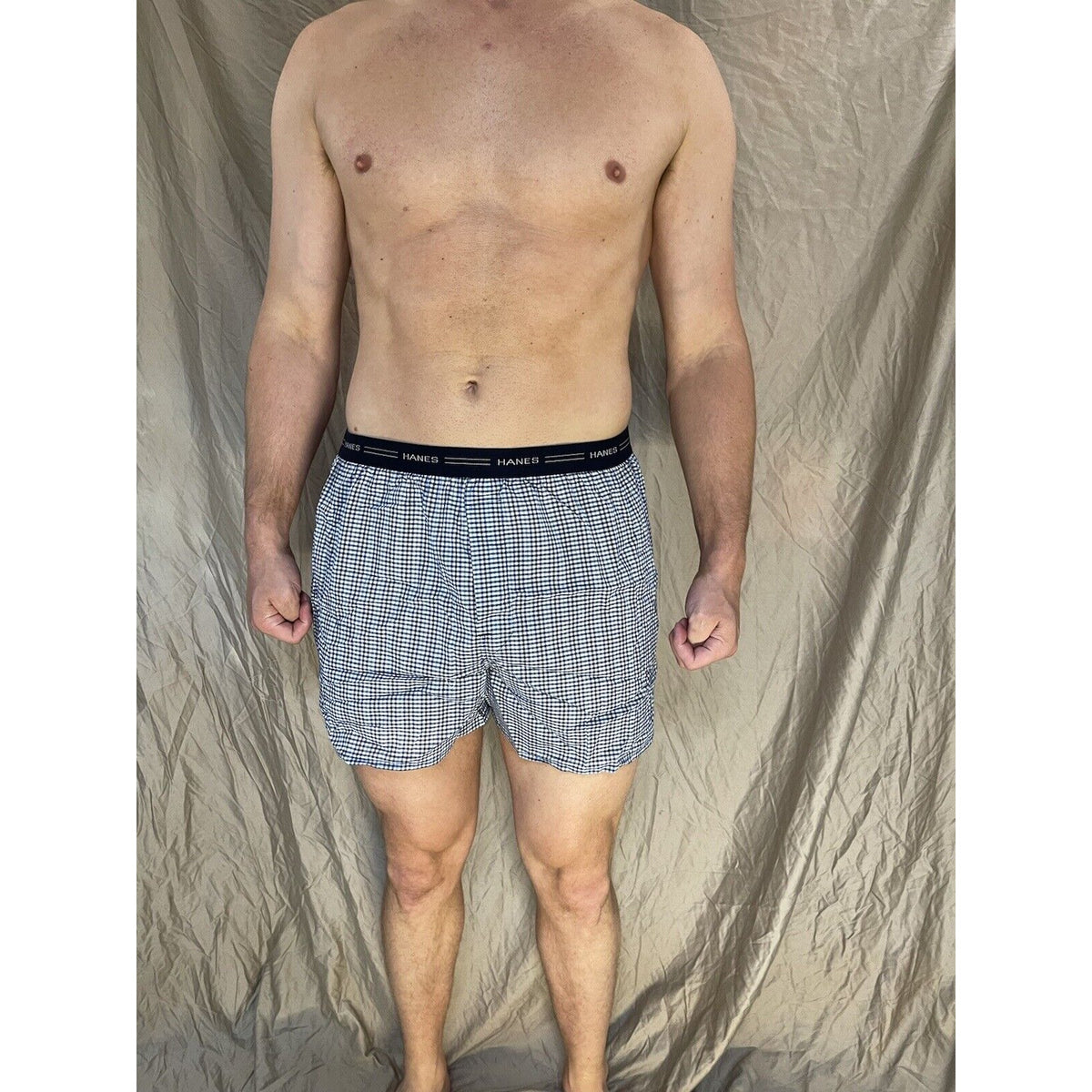 men's hanes blue plaid boxer shorts large confort flex