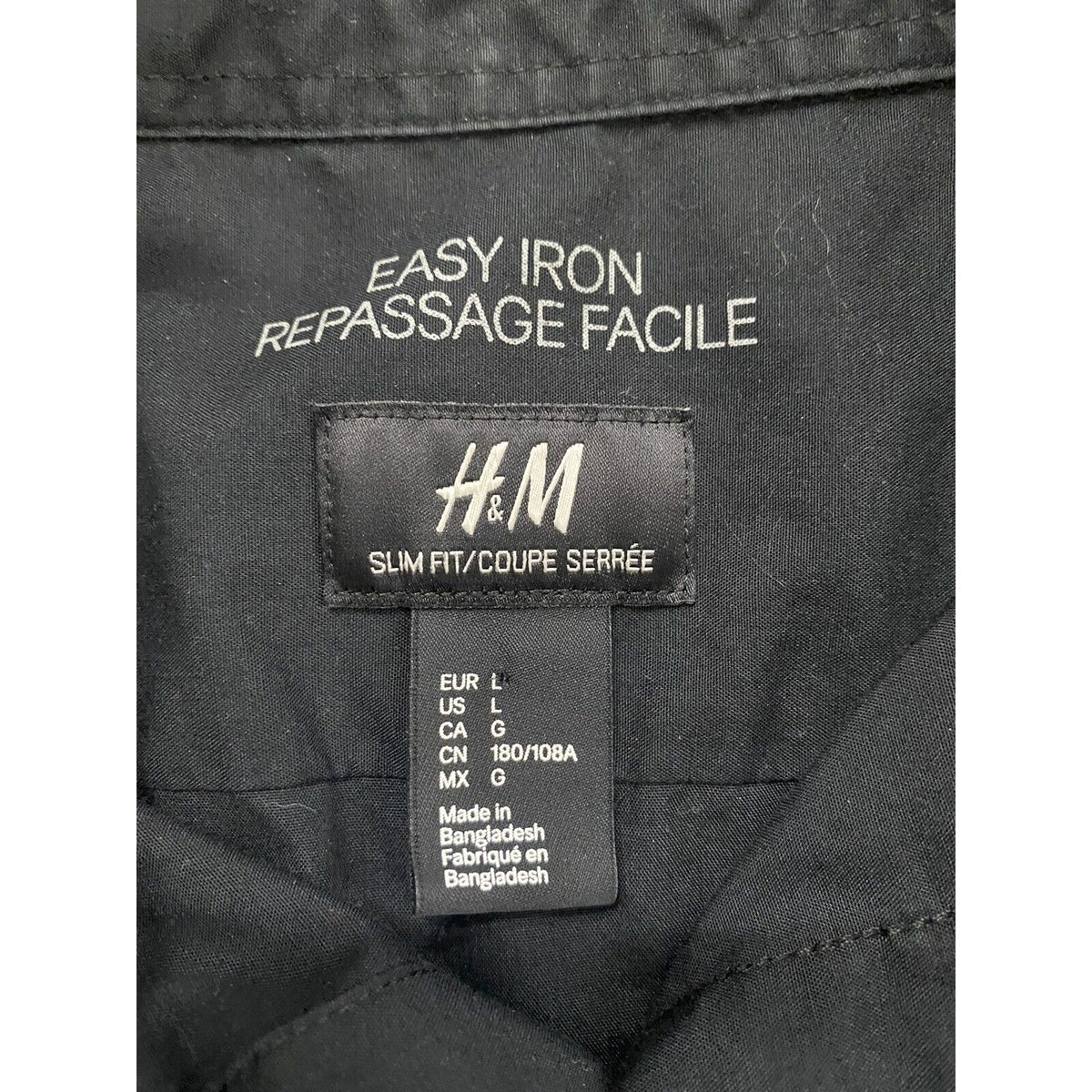 H&M Slim Fit Easy Iron Repassage Facile Men Large Black Button-down Long Sleeves