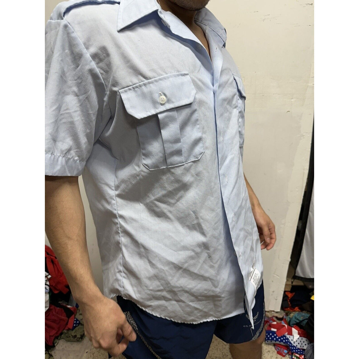 Men’s Air Force ussf Coast Guard Blue Dress Shirt Short Sleeve Uniform 16.5R
