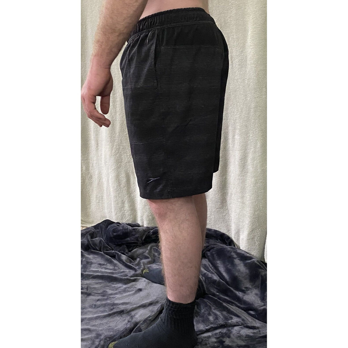 Speedo Men’s Large Black Stripes Polyester-spandex Swim Shorts
