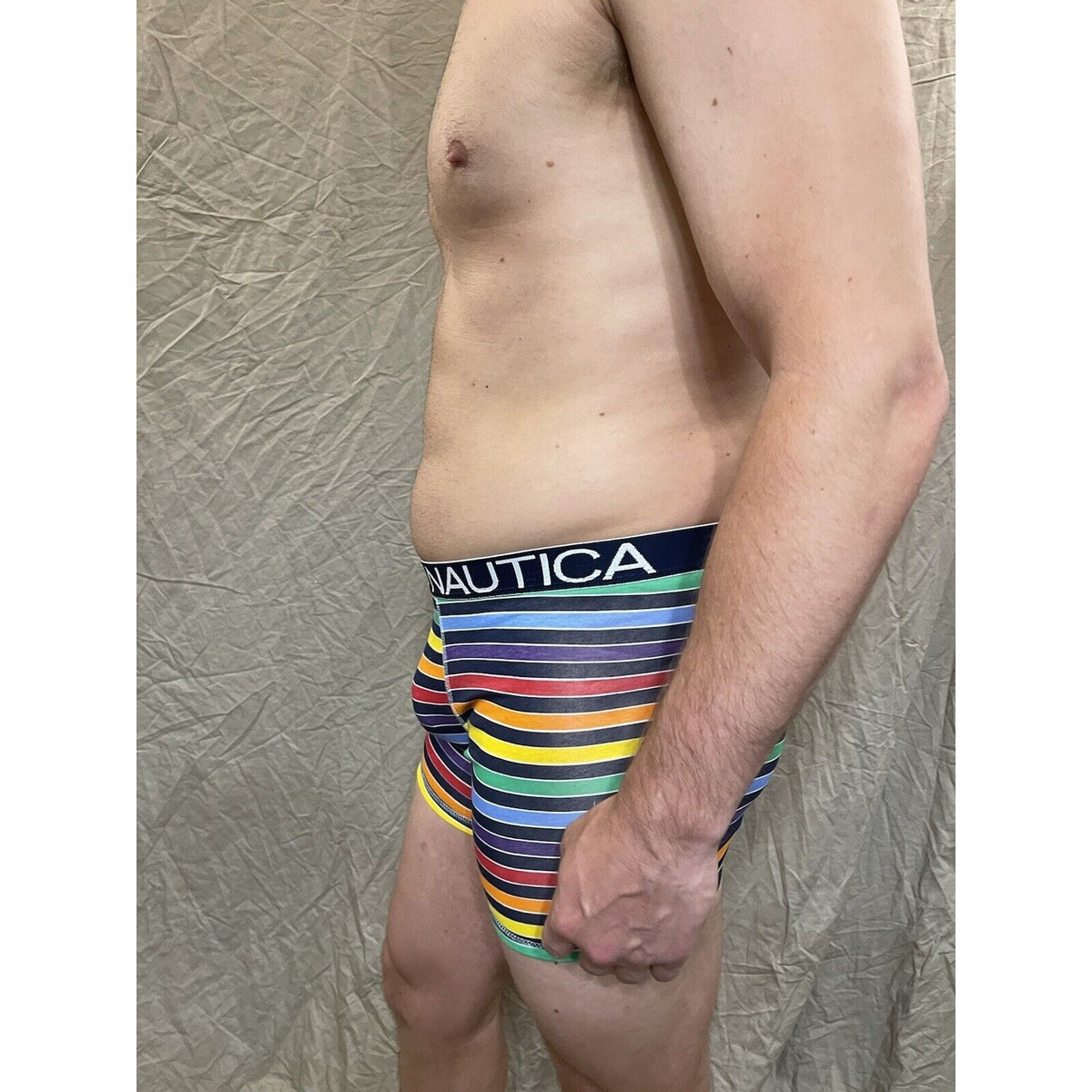 men's Rainbow Pride nautica 5% spandex boxer brief  Blue Medium