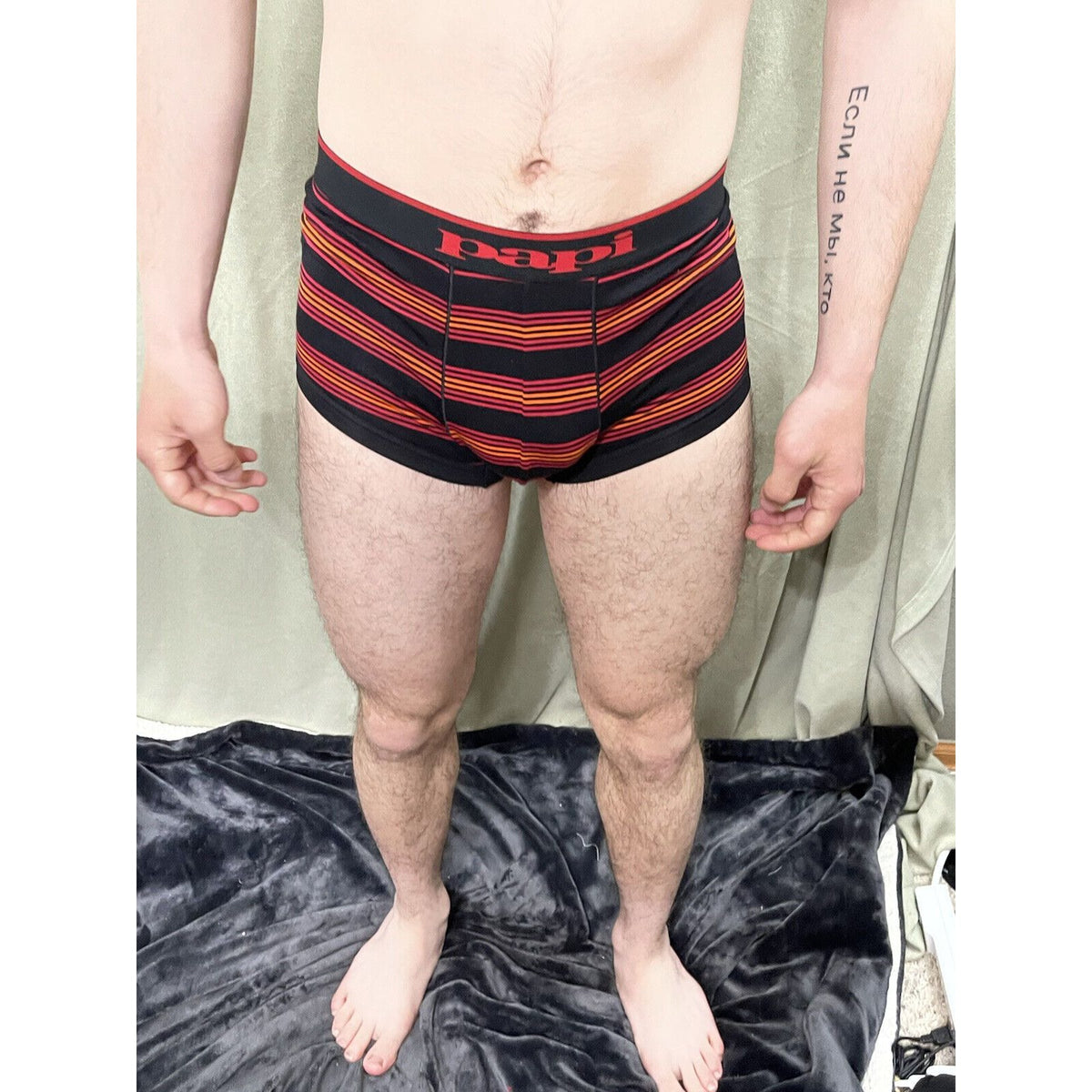 Papi Men’s Small Red black orange stripe Compression Trunks 5% Spandex brand new