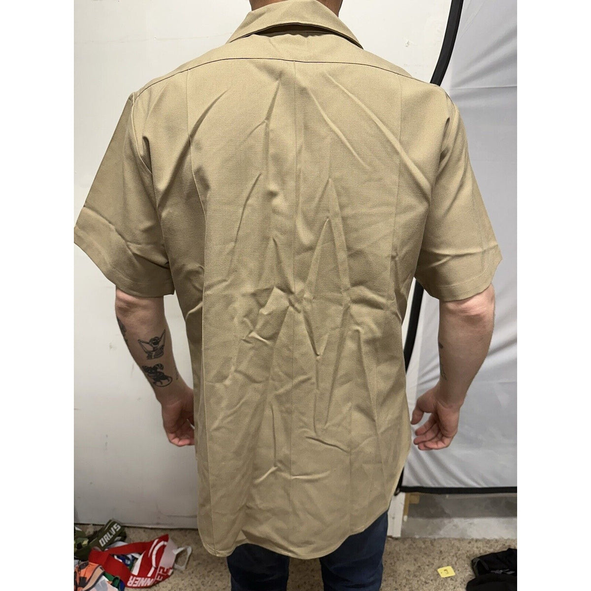Men’s Military Usmc Flying Cross Large Button Up Uniform Khaki Shirt