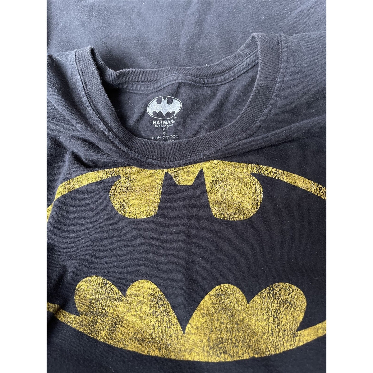 Batman Black XL Cotton T-shirt short sleeve Yellow logo