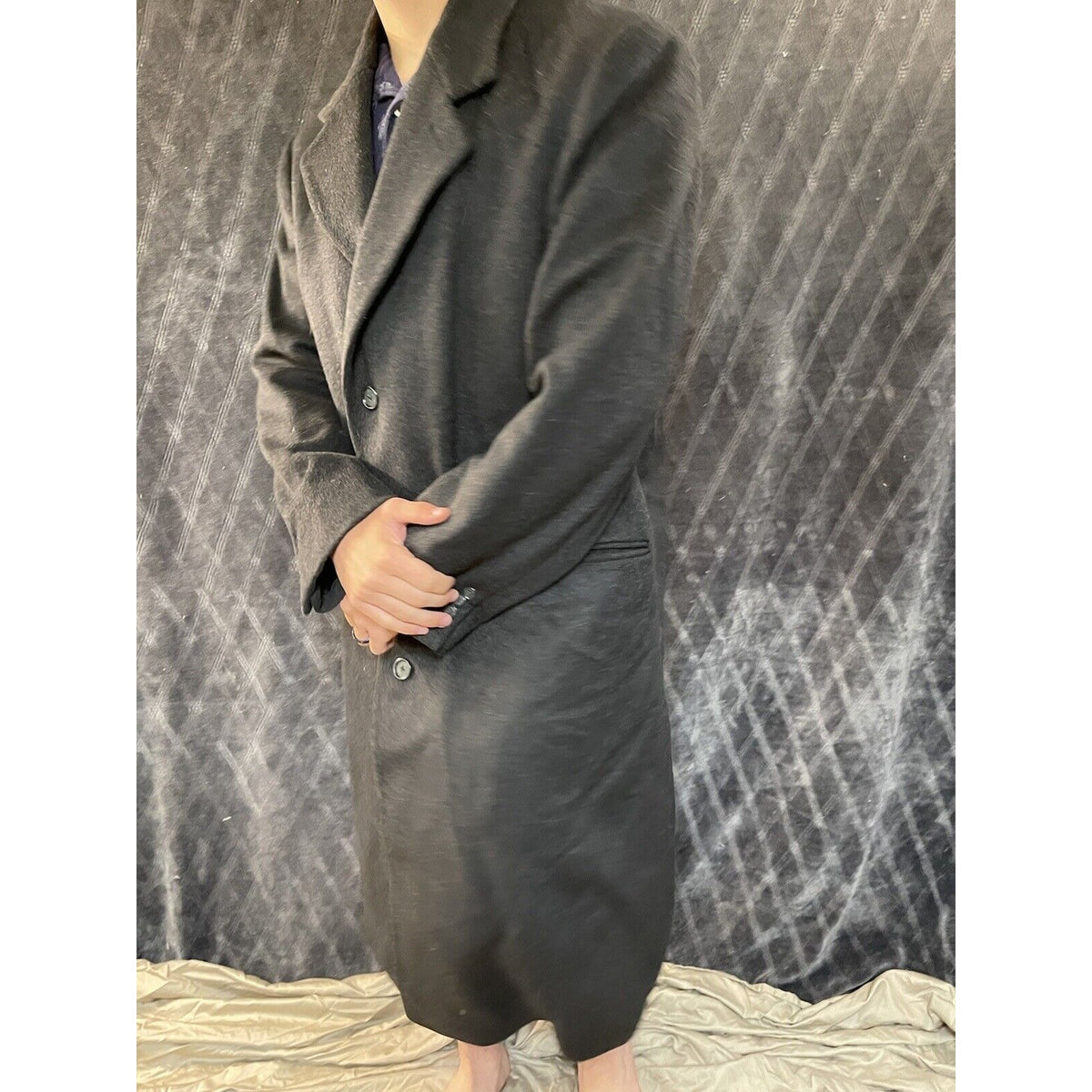 men’s today’s man brookcraft russian black wool poly cashmere coat
