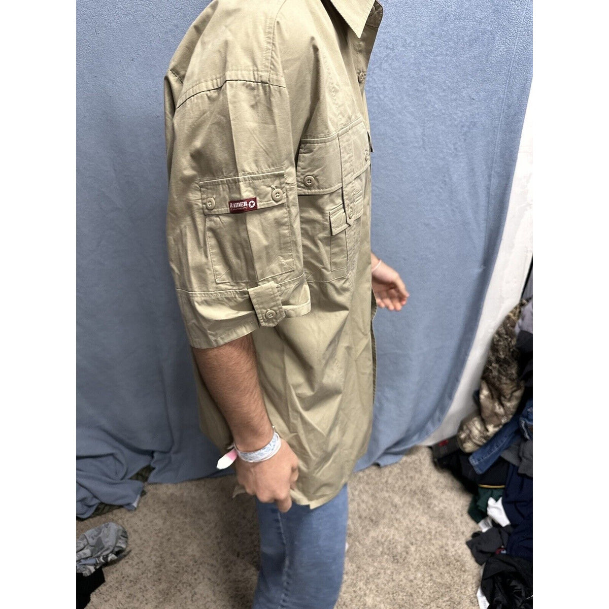 Men’s Khaki Raider Jean Company Large Short Sleeve Button Up Shirt