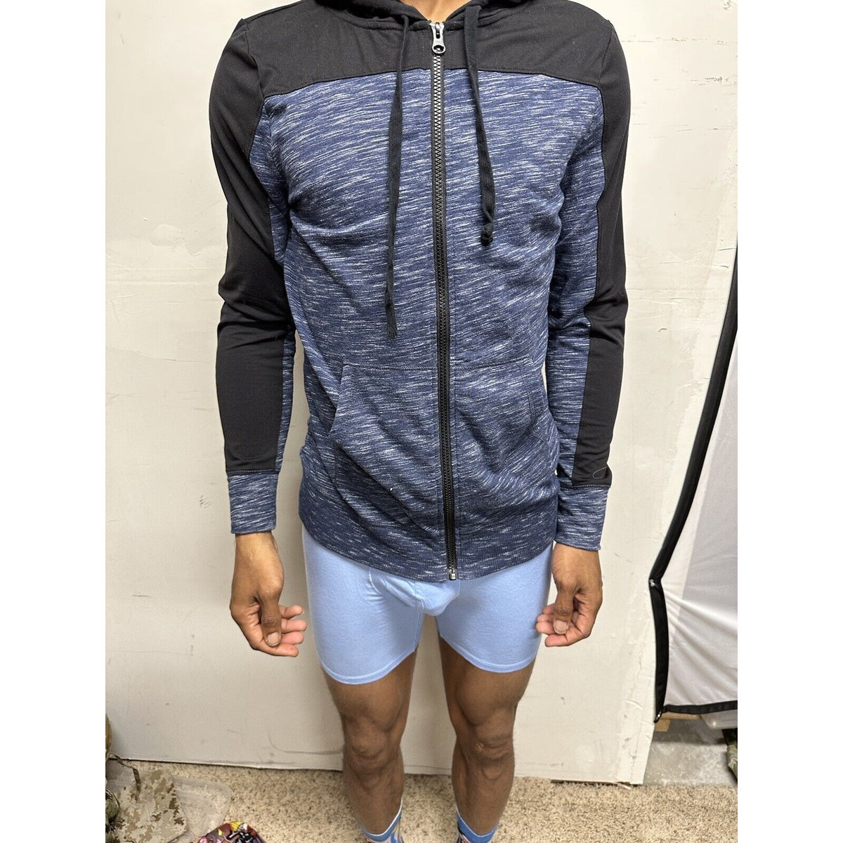 Men’s Blue And Black Boyfriend Hoodie Large Full Zip