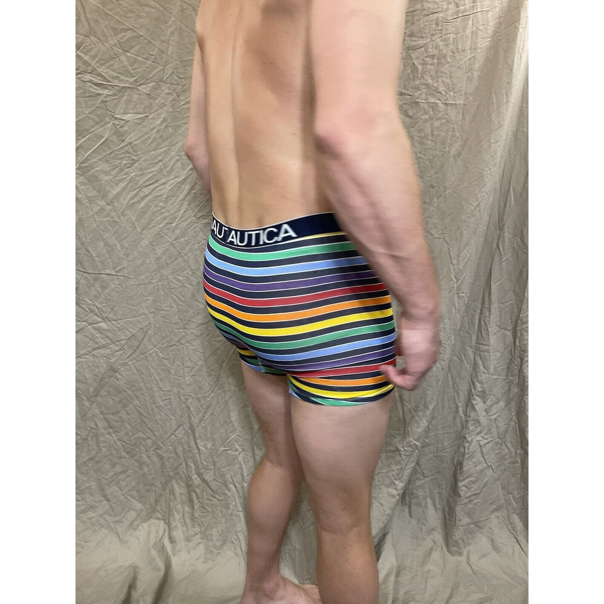 men's Rainbow Pride nautica 5% spandex boxer brief  Blue Medium