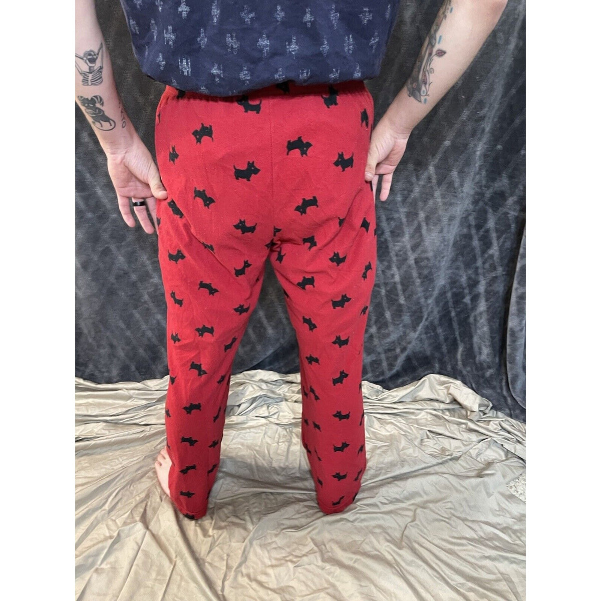 men’s medium long croft and borrow doggy lounge sleep pants dog red