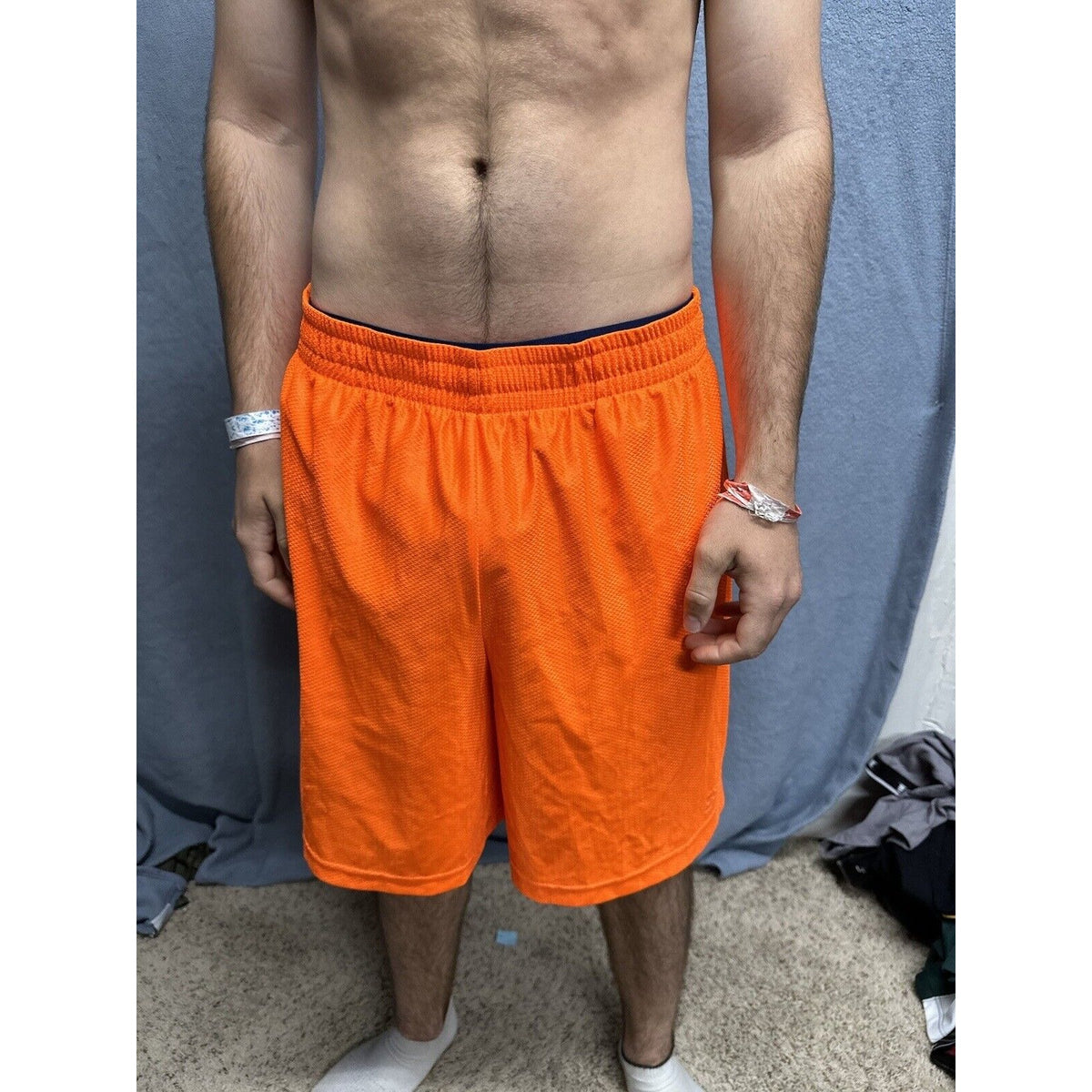 Men’s Neon Orange Starter Medium Athletic Shorts With  Pockets