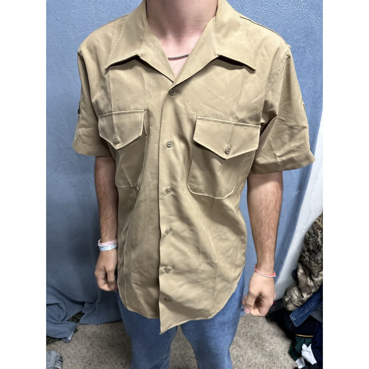 Usmc Marine Corps Khaki Creighton Button Up Uniform Shirt Medium 15-15.5