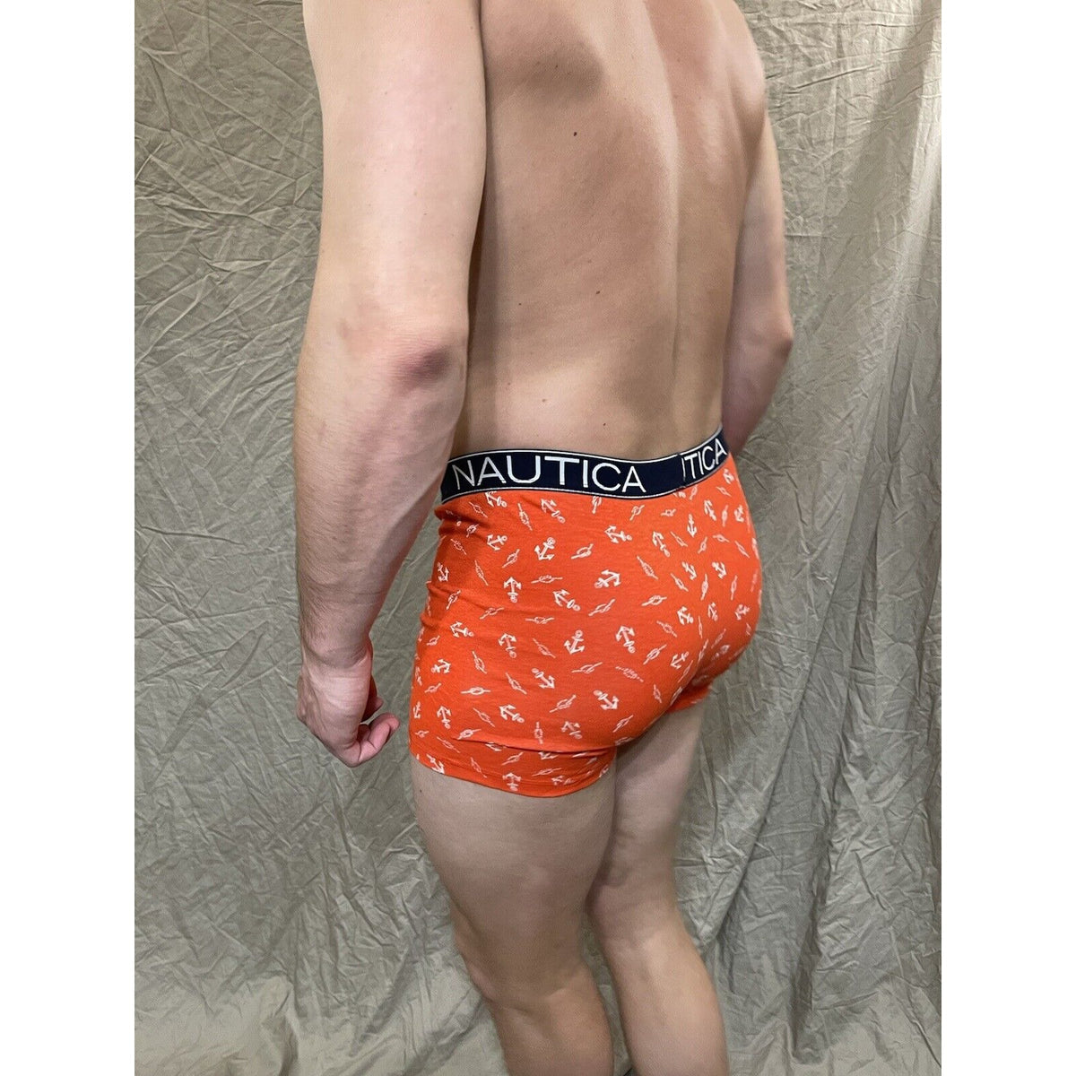 men's nautica 5% spandex boxer brief Orange Large With Anchors
