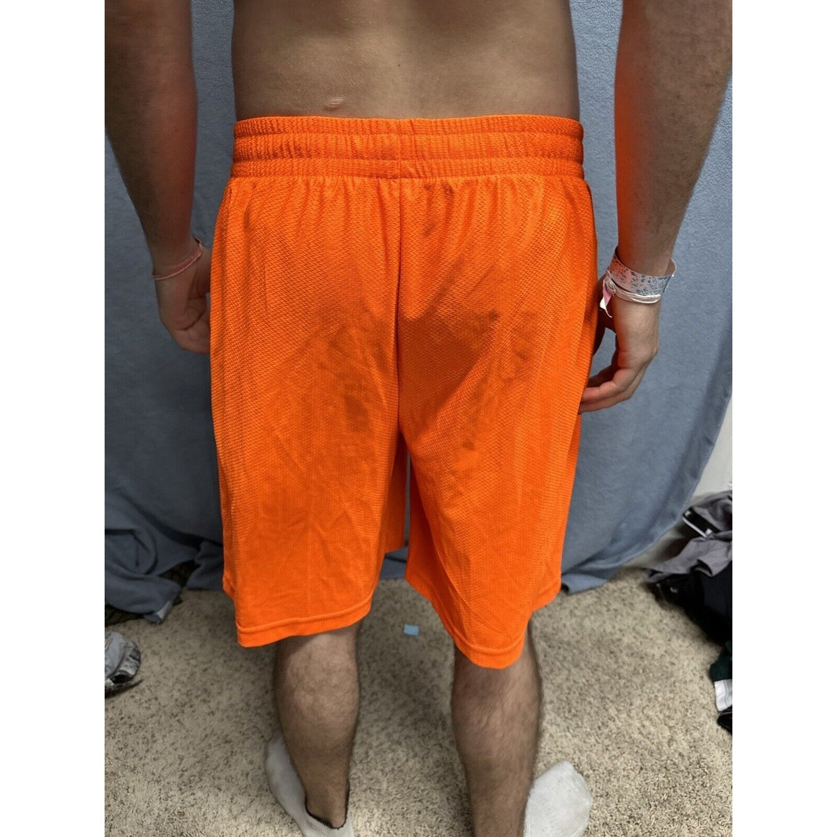 Men’s Neon Orange Starter Medium Athletic Shorts With  Pockets