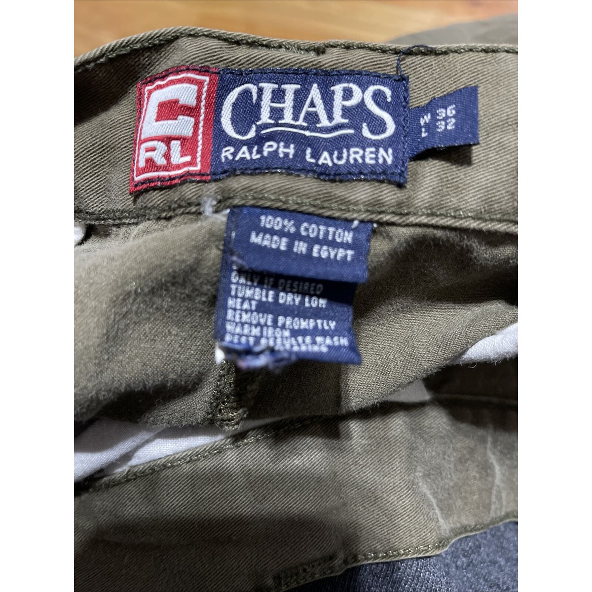 MENS CHAPS RALPH LAUREN PLEATED CUFFED 100% COTTON OLIVE GREEN PANTS SIZE 36X32