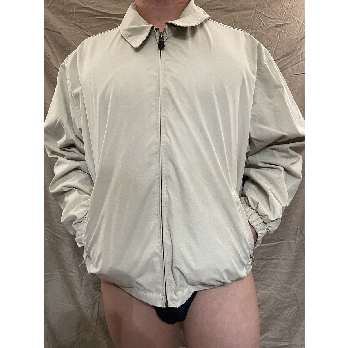 Men's Puritan XL cream ivory fill zip windbreaker jacket