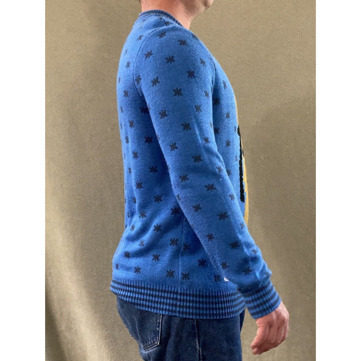Tipsy Elves Men’s Large Blue “Happy Llamakkah” Holiday Acrylic Pullover Sweater