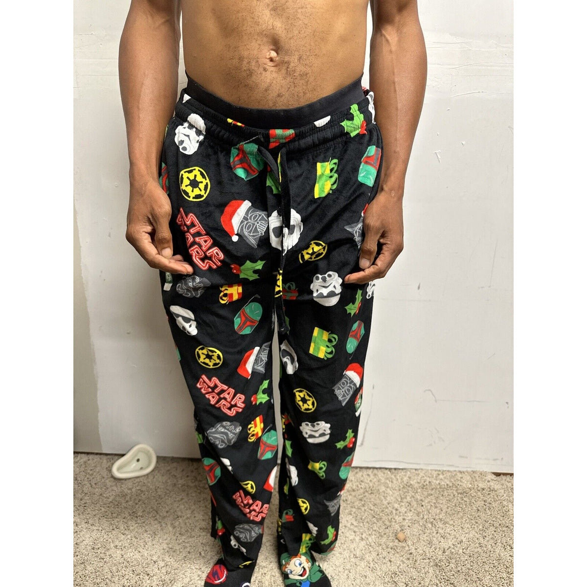 Men’s Star Wars Christmas Lounge Pants Sleepwear Medium Vader In Santa Hat