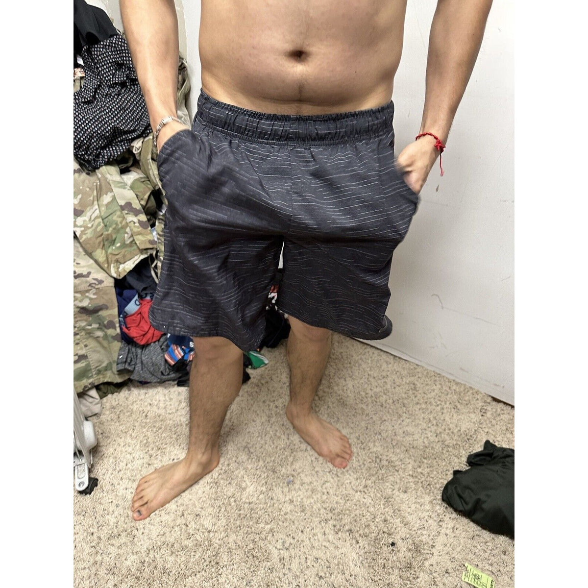 Men’s Nike Black Striped Small Athletic Shorts Two Small Holes See Pics