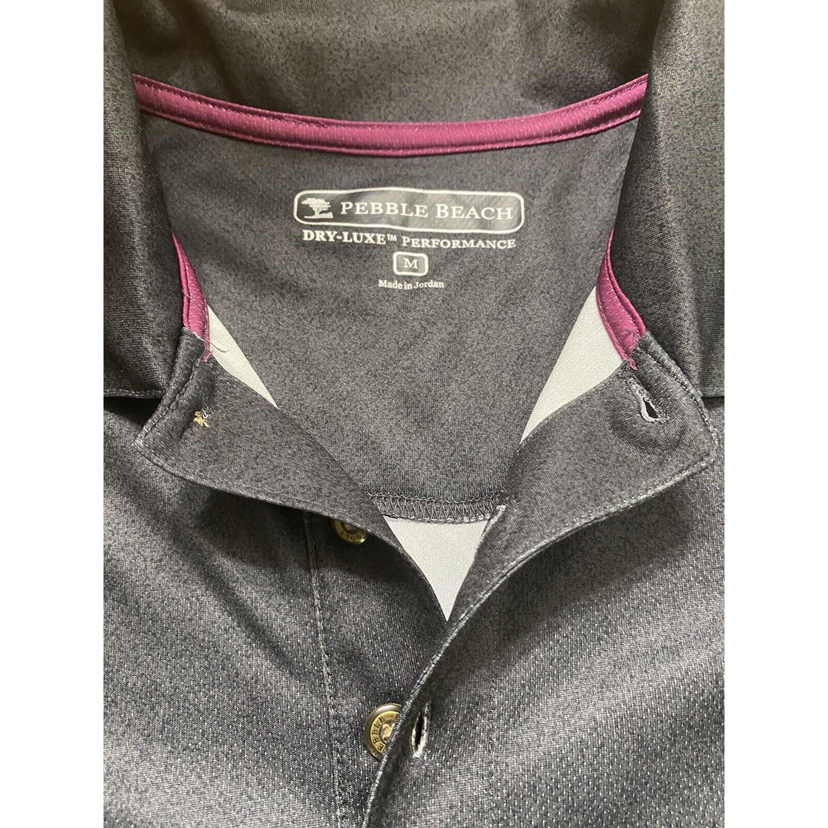 Pebble Beach Men's Medium Dry-Luxe Golf Polo Athletic Metallic Black Shirt