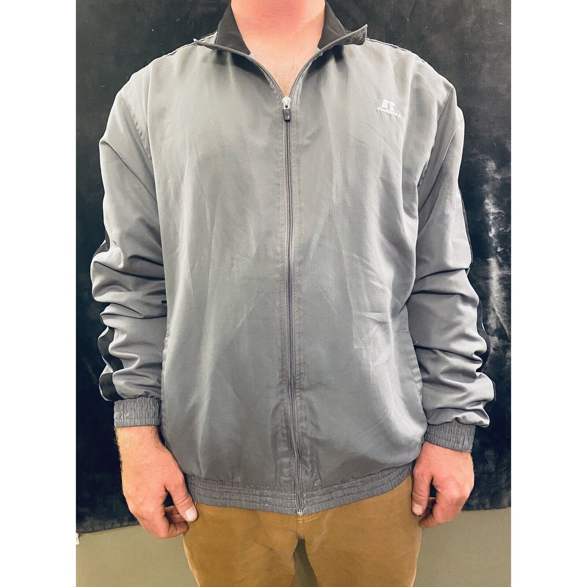 Russell Athletic Gray  Windbreaker Full-Zip Jacket Men Size XL Polyester