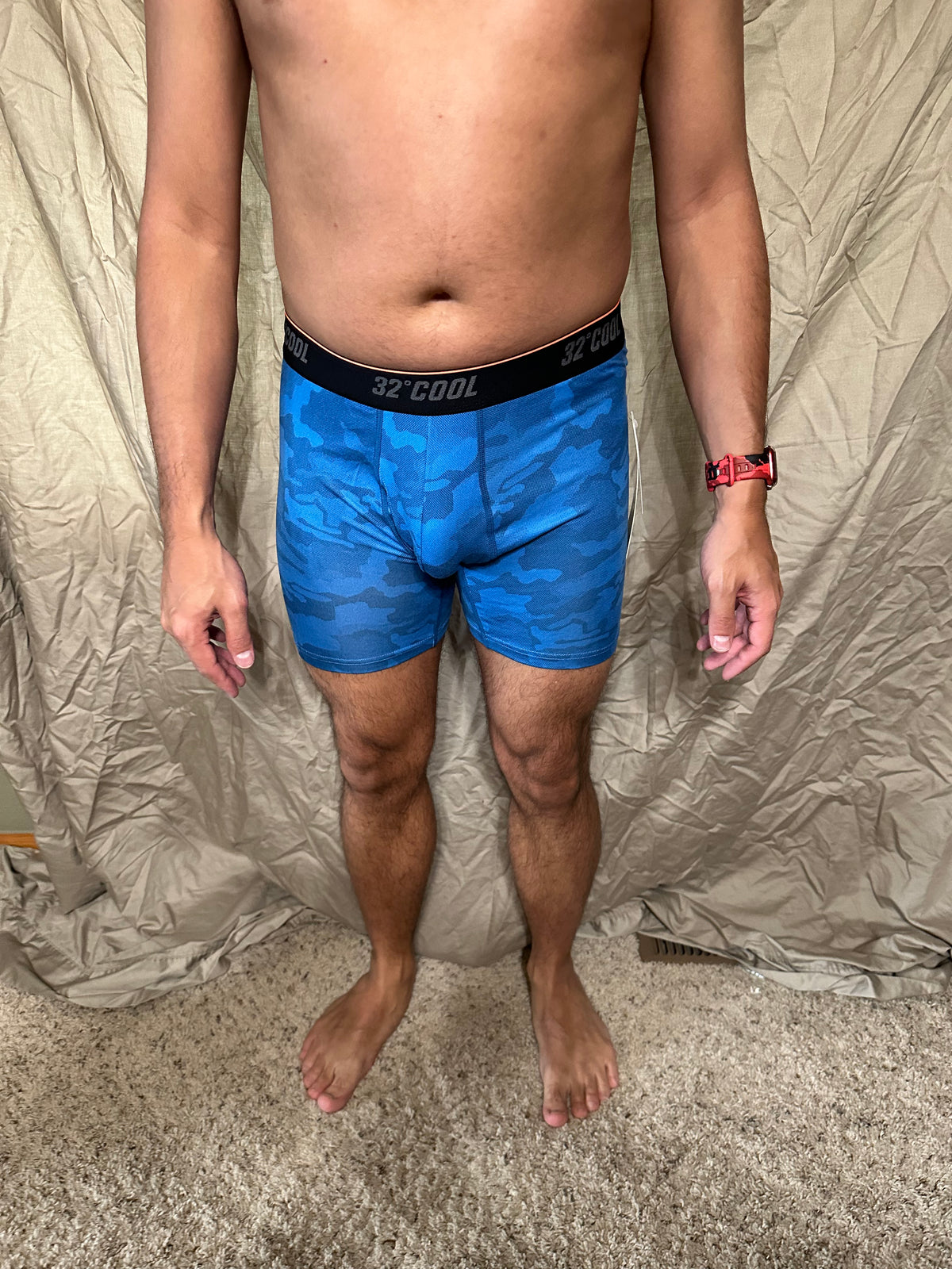 Men’s blue with camo pattern 32 degree cool boxer briefs size small