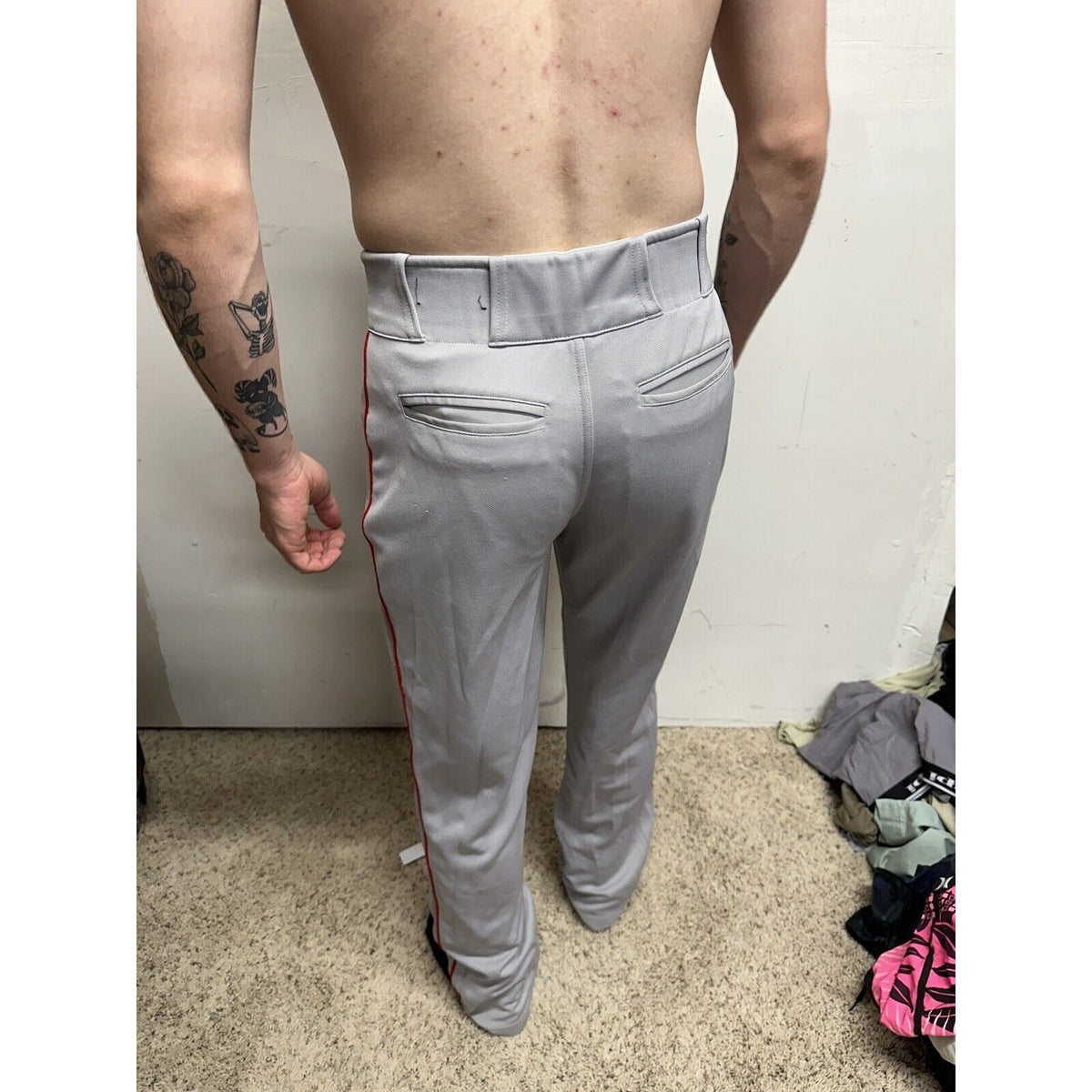 Men’s Chanmpro Adult Medium Gray Baseball Pants Red Stripe