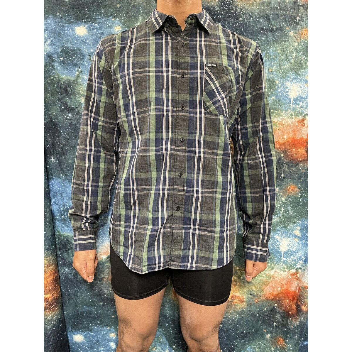 Zoo York Unbreakable Plaid Button-Front Shirt  L M Green Blue Men's $30 MSRP