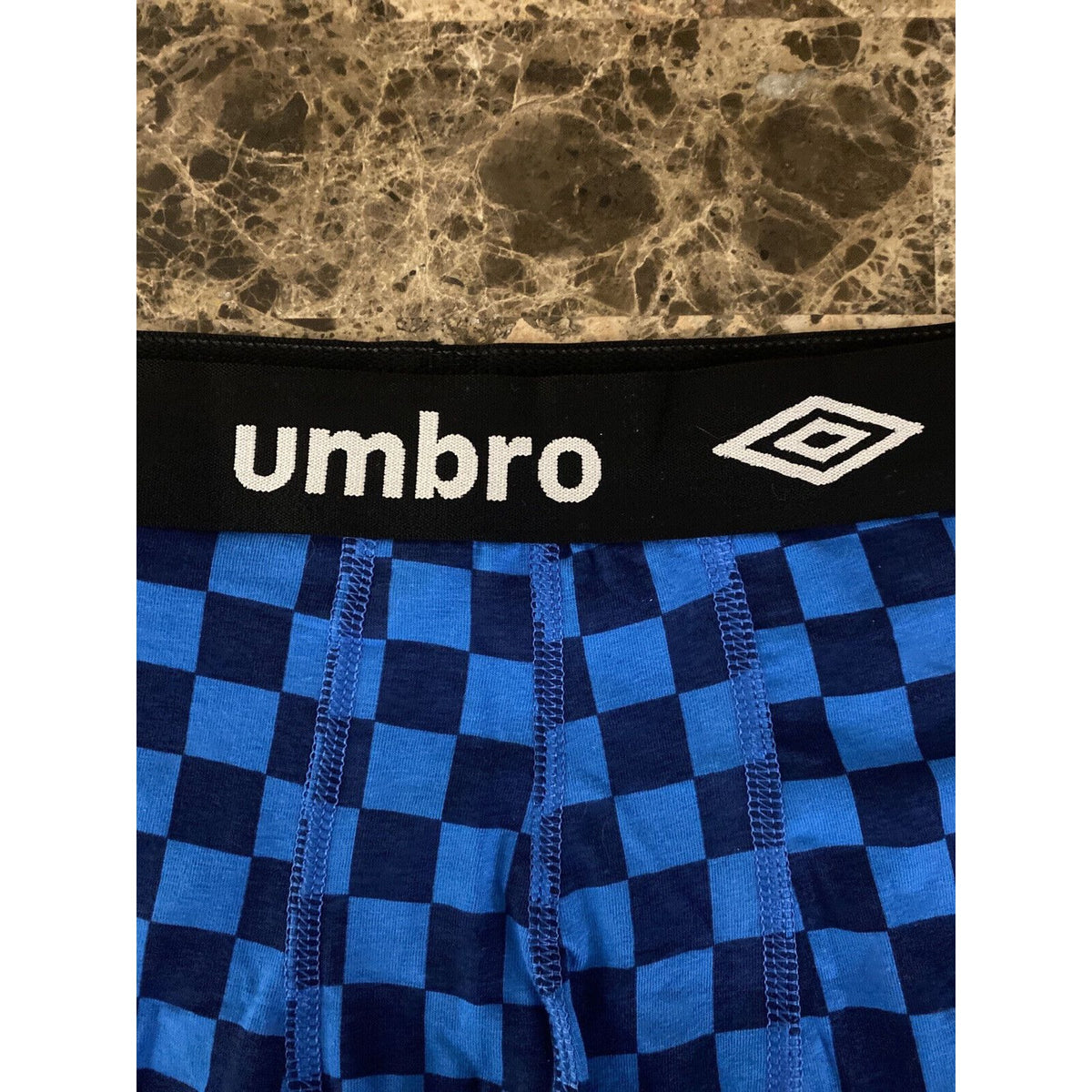 Umbro Men’s Large Bright Blue Checkerboard Cotton Stretch Boxer Briefs NEW